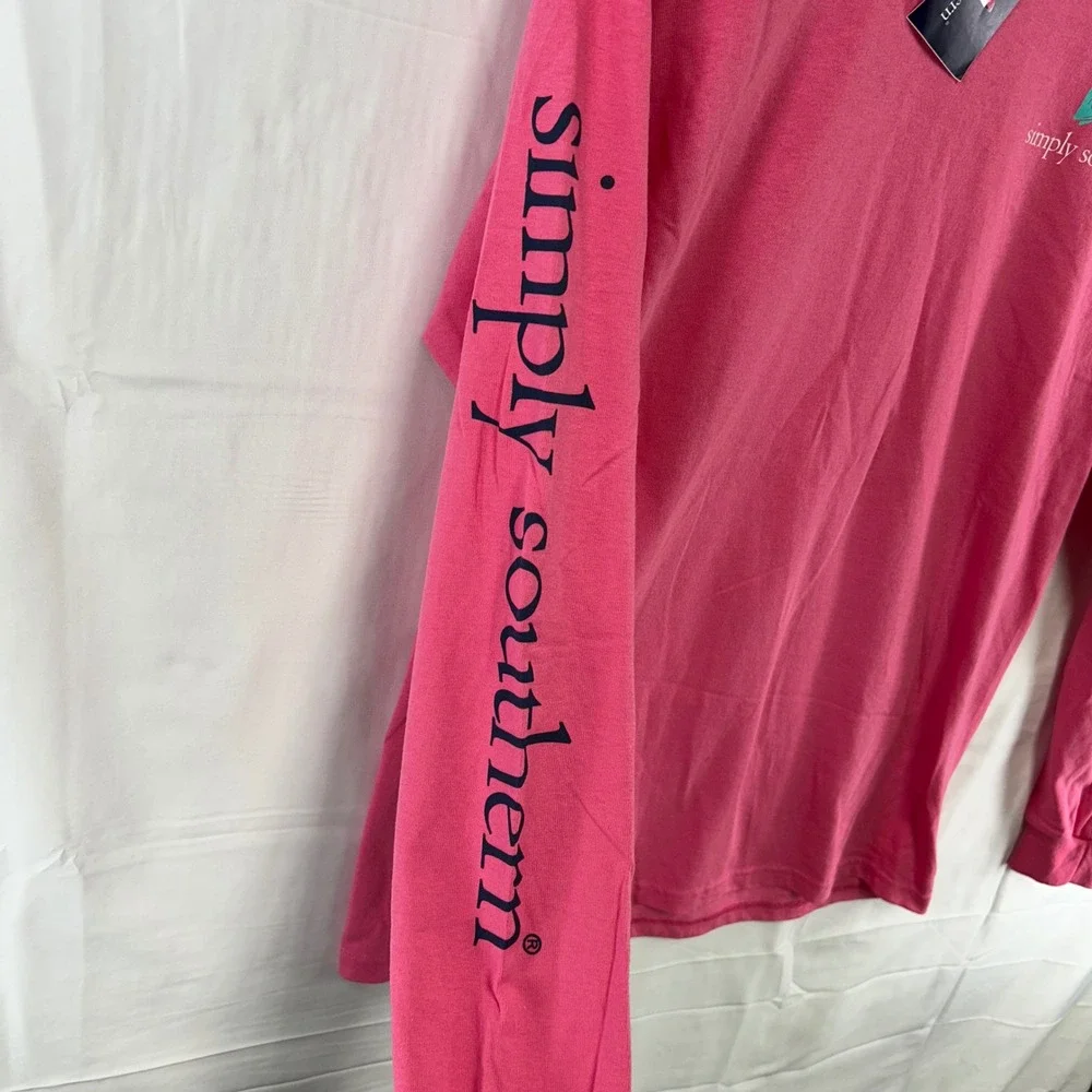 Simply Southern Long Sleeve T-Shirt Women Medium Pink Golden Retriever Puppy NWT